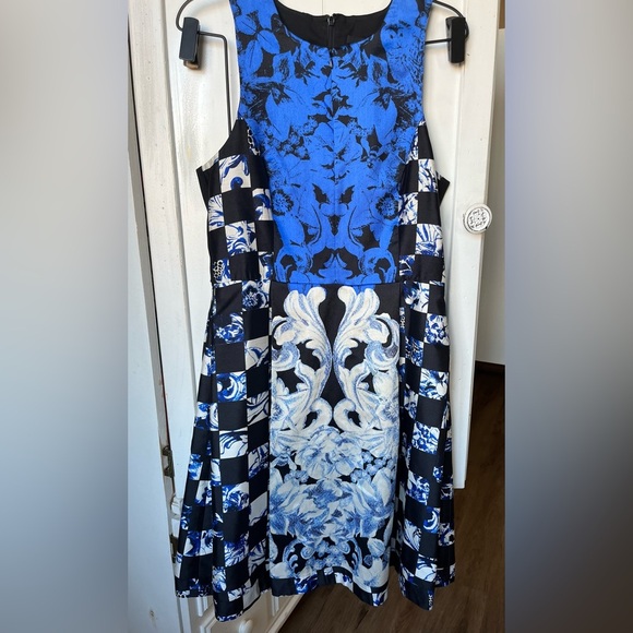 Tibi Blue and Black Strapless Silk Fit and Flare Cocktail Dress - Picture 6 of 11